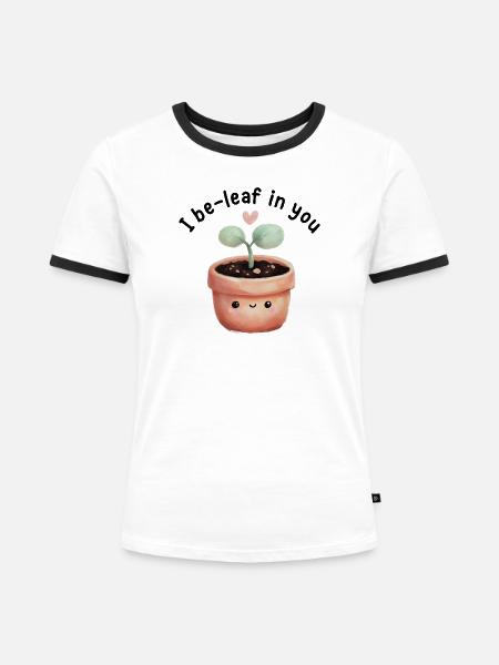 Winzige Sprossenherz-Pflanze - Frauen Kontrast-T-Shirt - Weiß/Schwarz