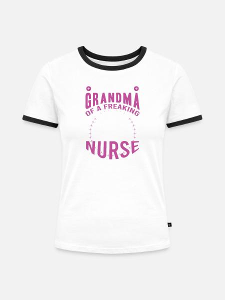 Stolze Krankenschwester Oma - Frauen Kontrast-T-Shirt - Weiß/Schwarz