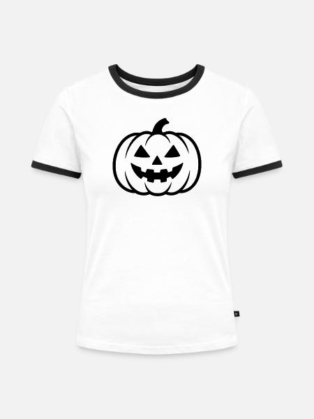 Halloween Kürbis Silhouette - Frauen Kontrast-T-Shirt - Weiß/Schwarz