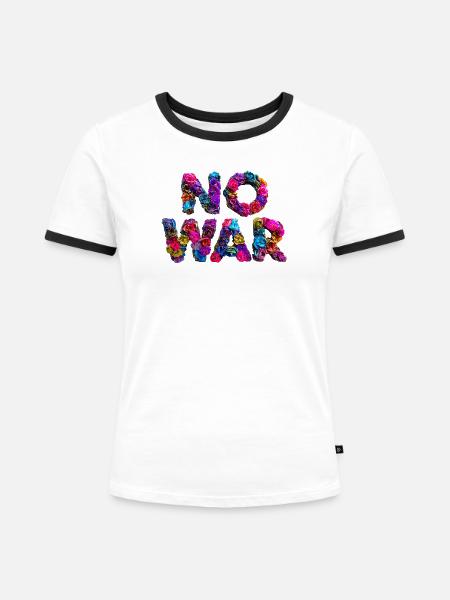 Blumenbuchstaben NO WAR, Kein Krieg - Frauen Kontrast-T-Shirt - Weiß/Schwarz
