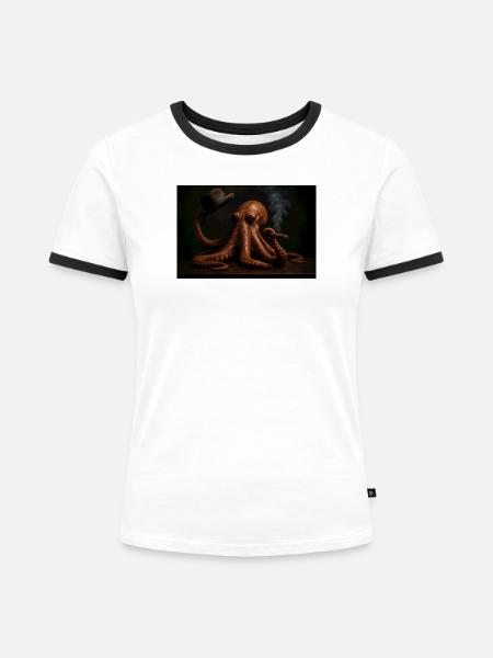 Oktopus Smoking Chic Hut - Frauen Kontrast-T-Shirt - Weiß/Schwarz