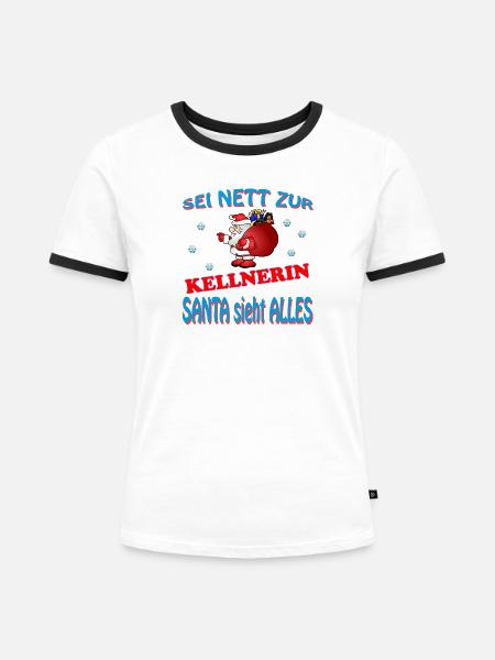 SANTA KELLNERIN - Frauen Kontrast-T-Shirt - Weiß/Schwarz
