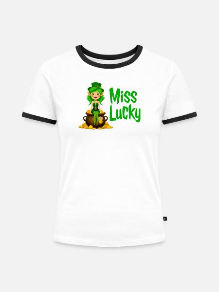 Fräulein Lucky Leprechaun - Frauen Kontrast-T-Shirt - Weiß/Schwarz