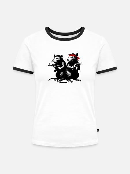 Ratten mit Bandana und Gewehr - Frauen Kontrast-T-Shirt - Weiß/Schwarz