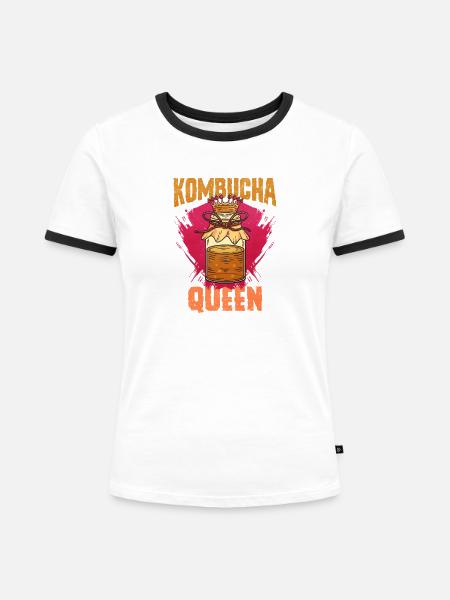 Kombucha Königin Logo – Fermentation Art - Frauen Kontrast-T-Shirt - Weiß/Schwarz