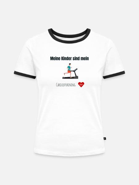 Kinder = Cardiotraining - Frauen Kontrast-T-Shirt - Weiß/Schwarz