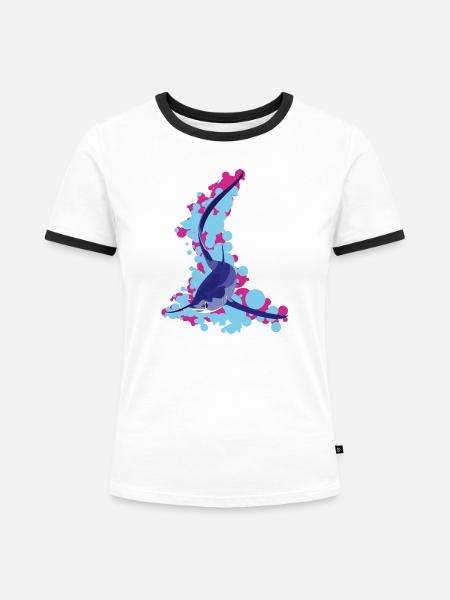 Fuchshai (Alopias supersiloucus) - Frauen Kontrast-T-Shirt - Weiß/Schwarz