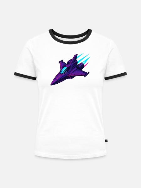 Neon-Kampfjet im Cyberstil - Frauen Kontrast-T-Shirt - Weiß/Schwarz