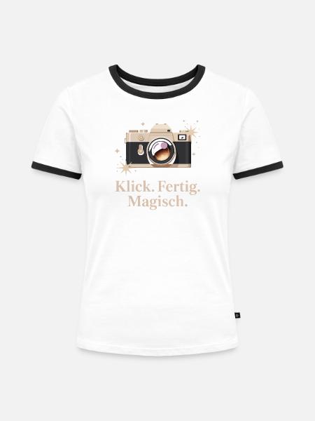 Klick Fertig Magisch Retro-kamera-enthusiasten - Frauen Kontrast-T-Shirt - Weiß/Schwarz