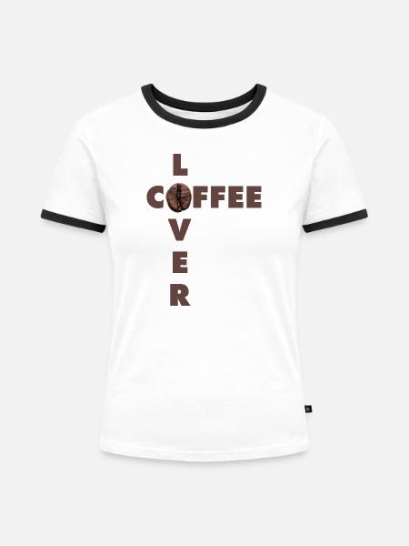 Kaffeeliebhaber-Design mit echter Bohne - Frauen Kontrast-T-Shirt - Weiß/Schwarz