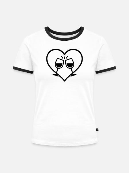 Weingläser Herz Liebe Cheers Geschenk - Frauen Kontrast-T-Shirt - Weiß/Schwarz