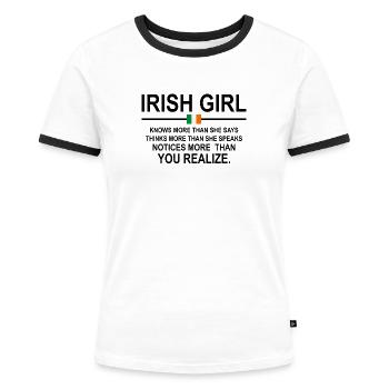 Irisches Mädchen - Frauen Kontrast-T-Shirt - Weiß/Schwarz - Vorne - Selfina (174cm)