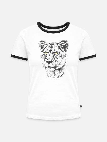 Löwin Gelbe Augen - Frauen Kontrast-T-Shirt - Weiß/Schwarz