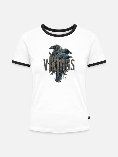 Odin-Crows-Vikings-Sword-Edda - Frauen Kontrast-T-Shirt - Weiß/Schwarz