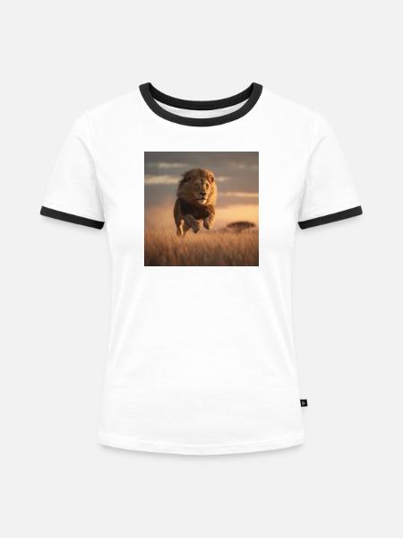 Löwe In Savanne im Spurt - Frauen Kontrast-T-Shirt - Weiß/Schwarz