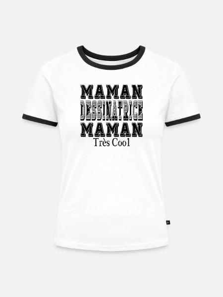 Cartoonistin-Mama, sehr coole Mama - Frauen Kontrast-T-Shirt - Weiß/Schwarz