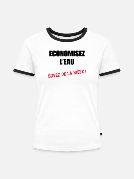 Wasser sparen, Bier trinken - Frauen Kontrast-T-Shirt - Weiß/Schwarz