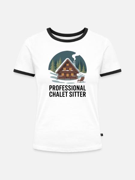 Gemütliches Chalet im Schneewald - Frauen Kontrast-T-Shirt - Weiß/Schwarz