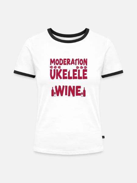 Hawaiian Ukulele Uke Wine - Frauen Kontrast-T-Shirt - Weiß/Schwarz