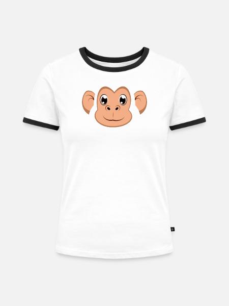 Süßes Cartoon-Affengesicht Happy Chimpans-Kostüm - Frauen Kontrast-T-Shirt - Weiß/Schwarz