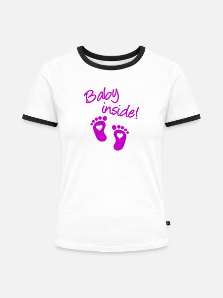 Baby inside - Schwangerschaft - schwanger - pregna - Frauen Kontrast-T-Shirt - Weiß/Schwarz