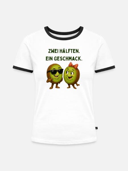 Zwei Hälften Ein Geschmack Kiwi - Frauen Kontrast-T-Shirt - Weiß/Schwarz