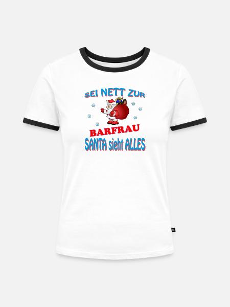 SANTA BARFRAU - Frauen Kontrast-T-Shirt - Weiß/Schwarz