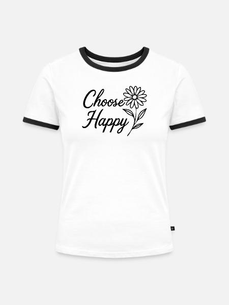 Choose Happy - Frauen Kontrast-T-Shirt - Weiß/Schwarz