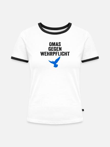 OMAS GEGEN WEHRPFLICHT mit Friedenstaube - Frauen Kontrast-T-Shirt - Weiß/Schwarz