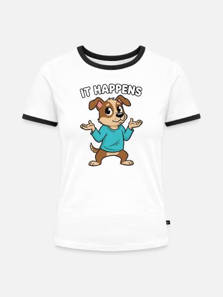 It Happens Hund Cartoon - Frauen Kontrast-T-Shirt - Weiß/Schwarz