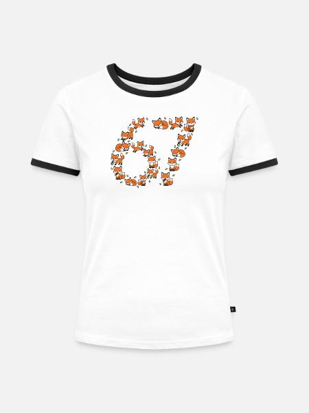 Fox Ring Pattern 67 Meme - Frauen Kontrast-T-Shirt - Weiß/Schwarz