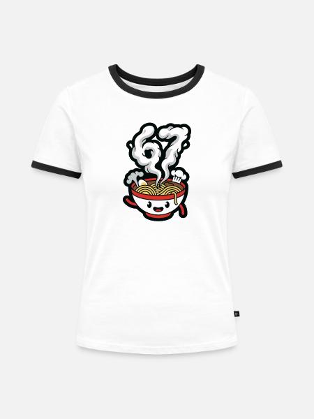 Fröhliche Ramen-Dampf-Zeichentrickserie - Frauen Kontrast-T-Shirt - Weiß/Schwarz