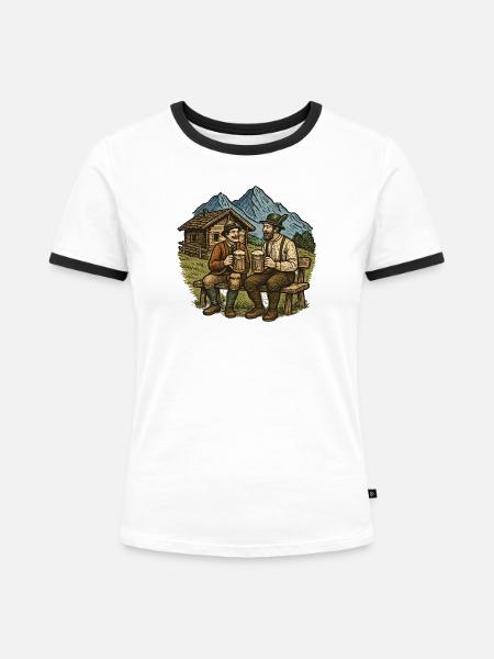 Bayerische Bierfreunde Alpenblick - Frauen Kontrast-T-Shirt - Weiß/Schwarz