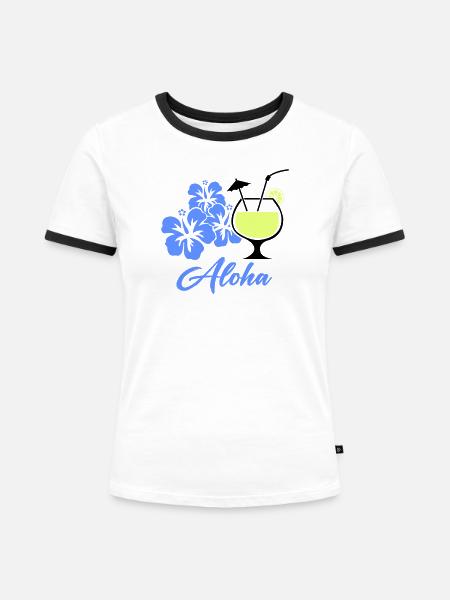 Aloha Hibiskus Tropen-Drink - Frauen Kontrast-T-Shirt - Weiß/Schwarz