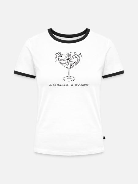 Weihnachts-Cocktail im Glas - Frauen Kontrast-T-Shirt - Weiß/Schwarz