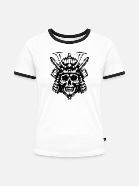 Schädel Samurai Krieger Emblem - Frauen Kontrast-T-Shirt - Weiß/Schwarz