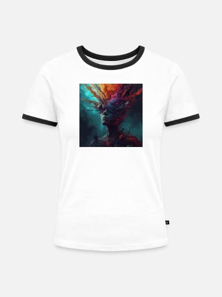 Kosmische Kopfreise Farbströme - Frauen Kontrast-T-Shirt - Weiß/Schwarz