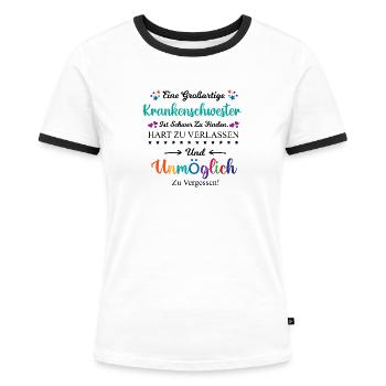 Krankenschwester Beruf Spruch Abschied Geschenk - Frauen Kontrast-T-Shirt - Weiß/Schwarz - Vorne - Selfina (174cm)