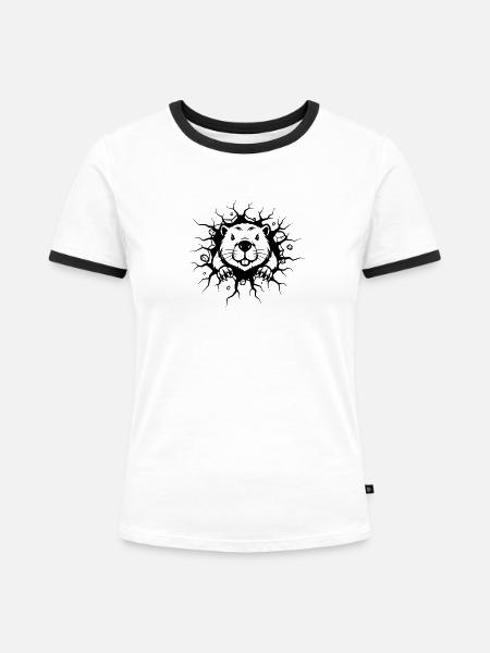 Biber Wanddurchbruch Lustiges Tierdesign - Frauen Kontrast-T-Shirt - Weiß/Schwarz