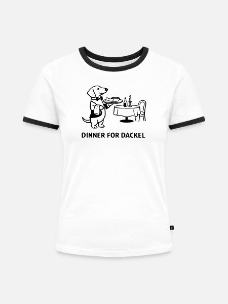 Dinner For Dackel - Frauen Kontrast-T-Shirt - Weiß/Schwarz