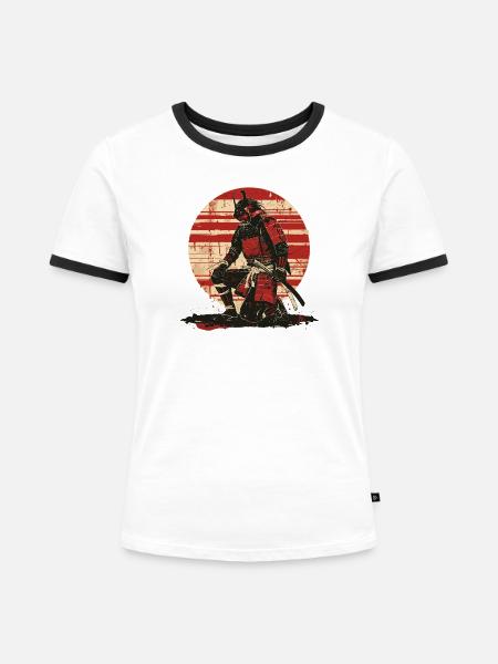 Roter Samurai Schlachtenlook,Ronin - Frauen Kontrast-T-Shirt - Weiß/Schwarz