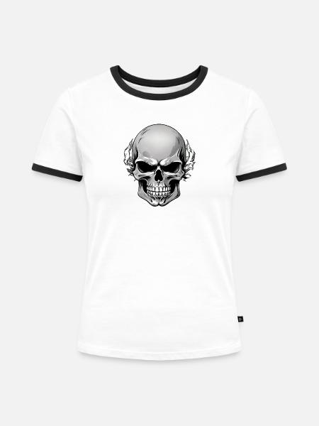 Schädel mit dunklem Blattkranz - Frauen Kontrast-T-Shirt - Weiß/Schwarz