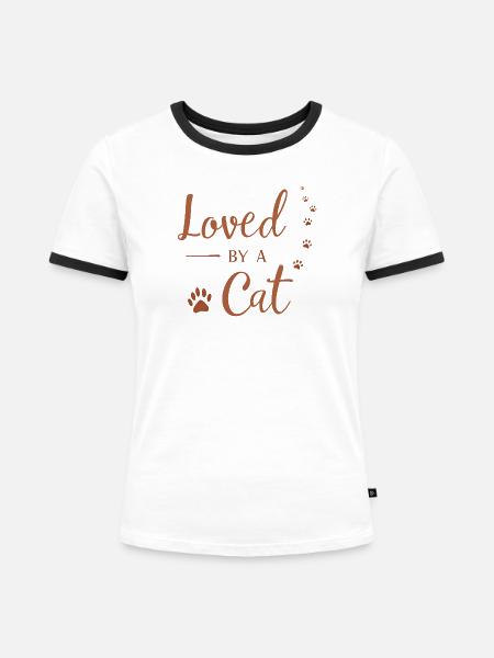 Von einer Katze geliebt - Frauen Kontrast-T-Shirt - Weiß/Schwarz