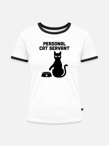 Persönlicher Katzendiener - Frauen Kontrast-T-Shirt - Weiß/Schwarz