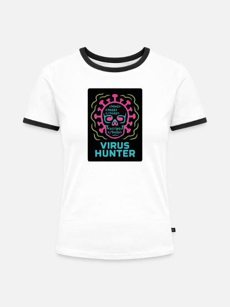 Cybersicherheit: Virus Hunter - Frauen Kontrast-T-Shirt - Weiß/Schwarz