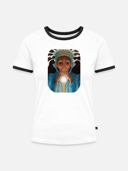 Alte Leuchtende Weisheit - Frauen Kontrast-T-Shirt - Weiß/Schwarz