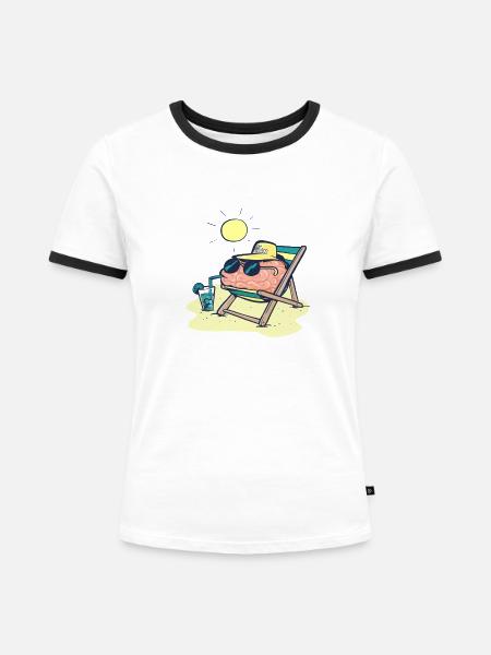 Gehirn im Urlaub - Frauen Kontrast-T-Shirt - Weiß/Schwarz