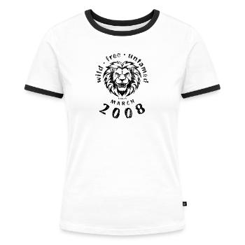 18. Geburtstag Wild, free & untamed since 03/2008 - Frauen Kontrast-T-Shirt - Weiß/Schwarz - Vorne - Selfina (174cm)