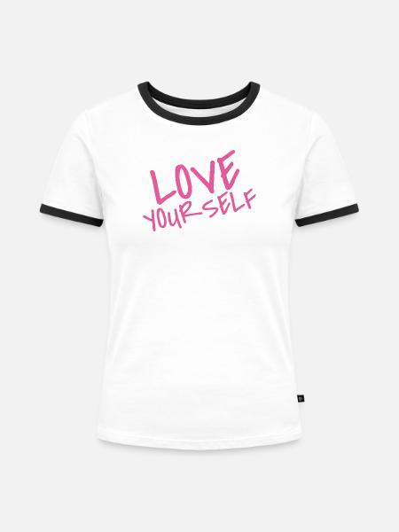 Love Your Self – Pink Selflove Statement - Frauen Kontrast-T-Shirt - Weiß/Schwarz