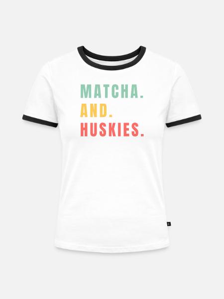 MATCHA UND HUSKIES - Frauen Kontrast-T-Shirt - Weiß/Schwarz